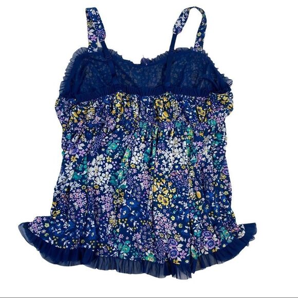 Cacique Plus Blue Floral Slip Dress Nightie Lingerie 18/20 Babydoll Tank top - Picture 2 of 9